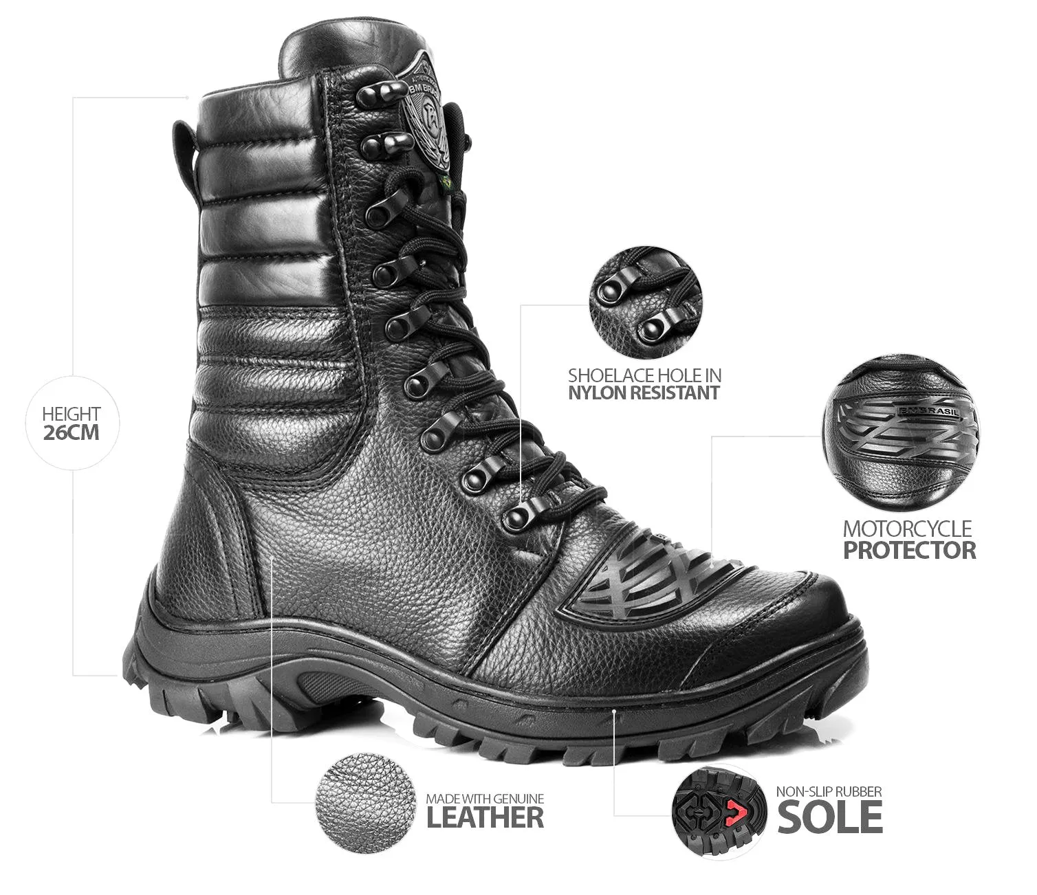Tactical Boots Black Leather Motorcycle Lace Up Military Combat