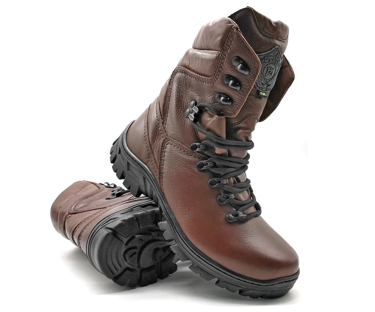 Tactical Boots Brown Leather Combat Army Lace Up