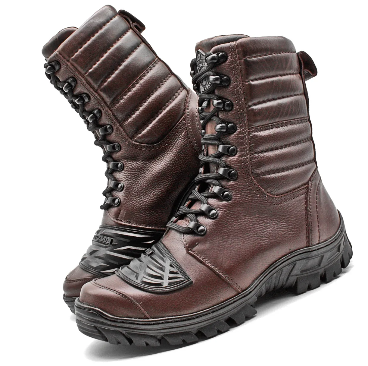 Tactical Boots Brown Leather Motorcycle Lace Up Army