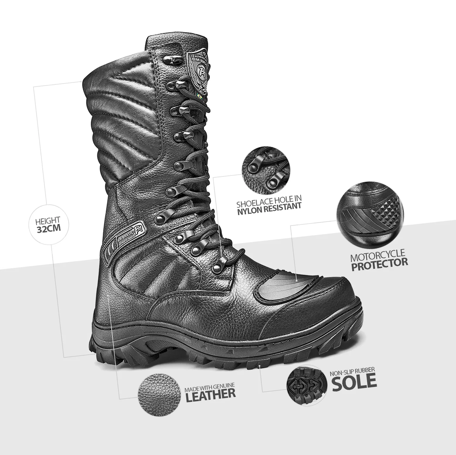 Tactical Boots Military Black Leather Motorcycle Lace Up Rider