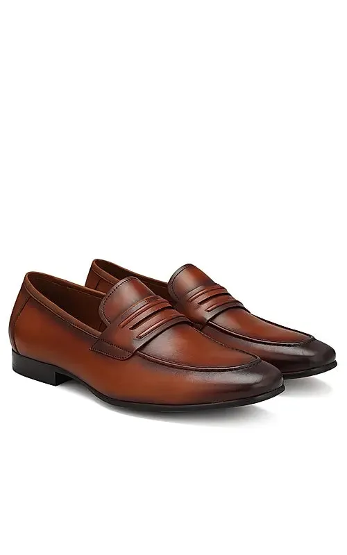 Tan Leather Loafers With Panel
