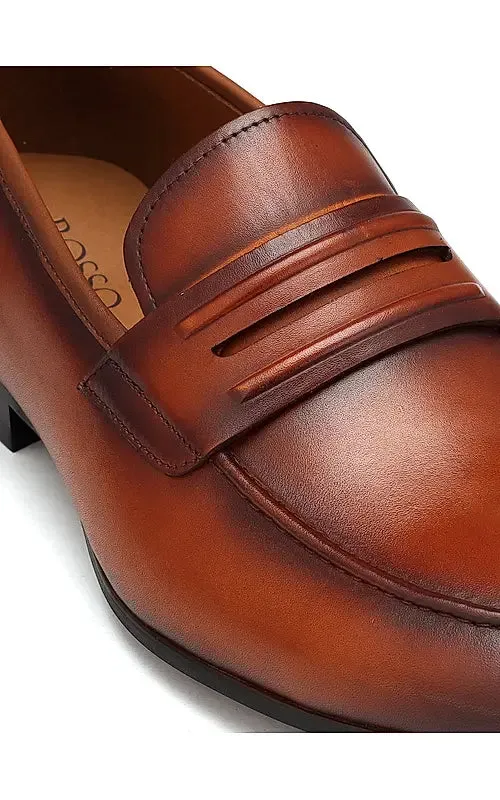 Tan Leather Loafers With Panel