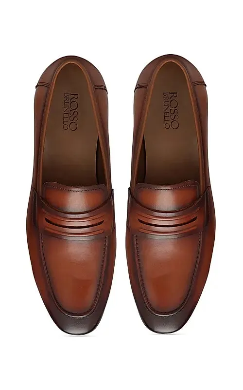 Tan Leather Loafers With Panel