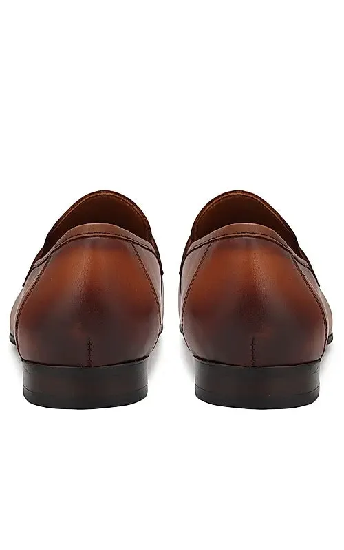 Tan Leather Loafers With Panel