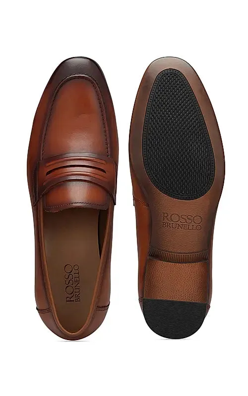 Tan Leather Loafers With Panel