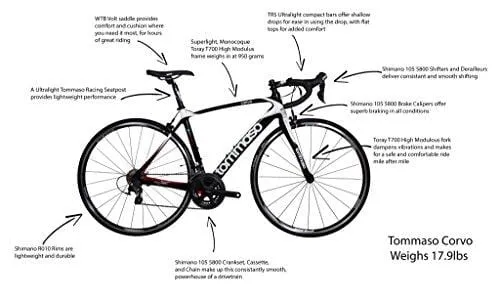 Tommaso Corvo Carbon Fiber Endurance Road Bike, Shimano 105, Shimano RS10 Wheels - Small