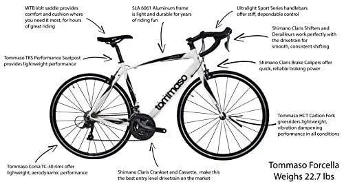Tommaso Forcella Endurance Aluminum Road Bike, Carbon Fork, Shimano Claris R2000, 24 Speeds, Aero Wheels - Matte White - Extra Small