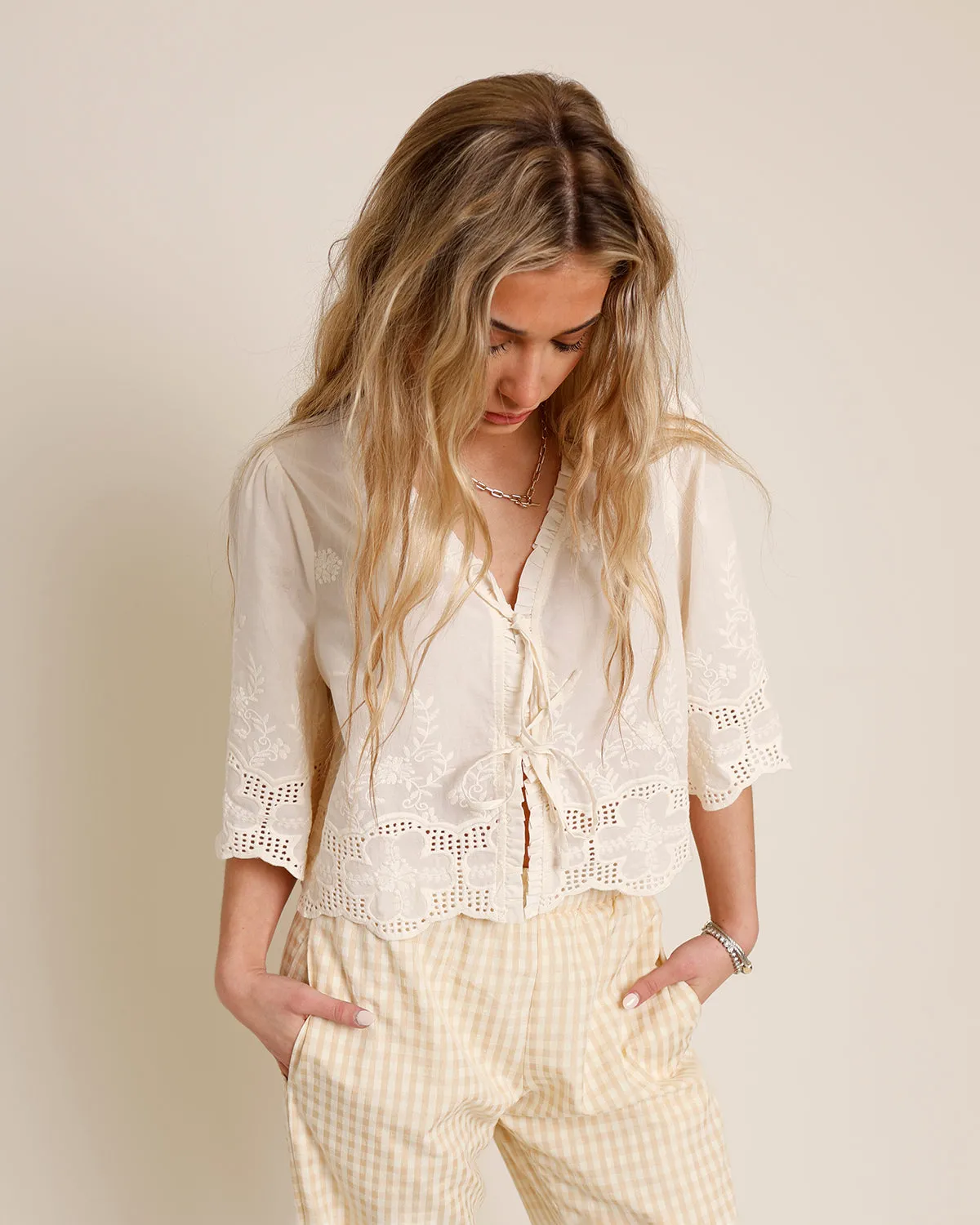 TULIP LACE TIE FRONT TOP