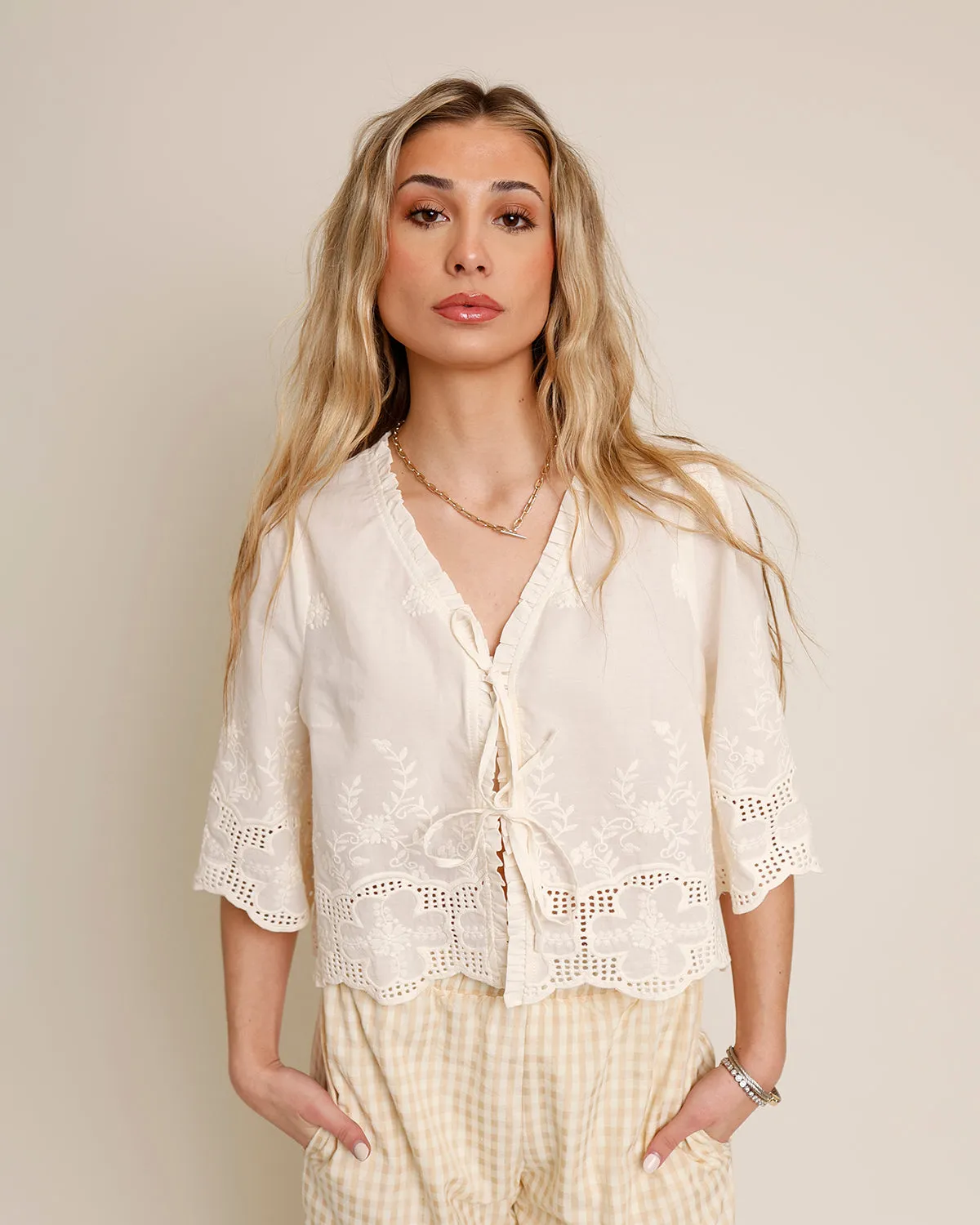 TULIP LACE TIE FRONT TOP