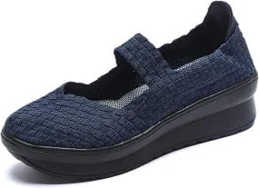 Veroders Women's Platform Wedge Closed-Toe Sandals Comfortable Walking Shoes Woven Pumps Mary Jane Shoes for School Beach