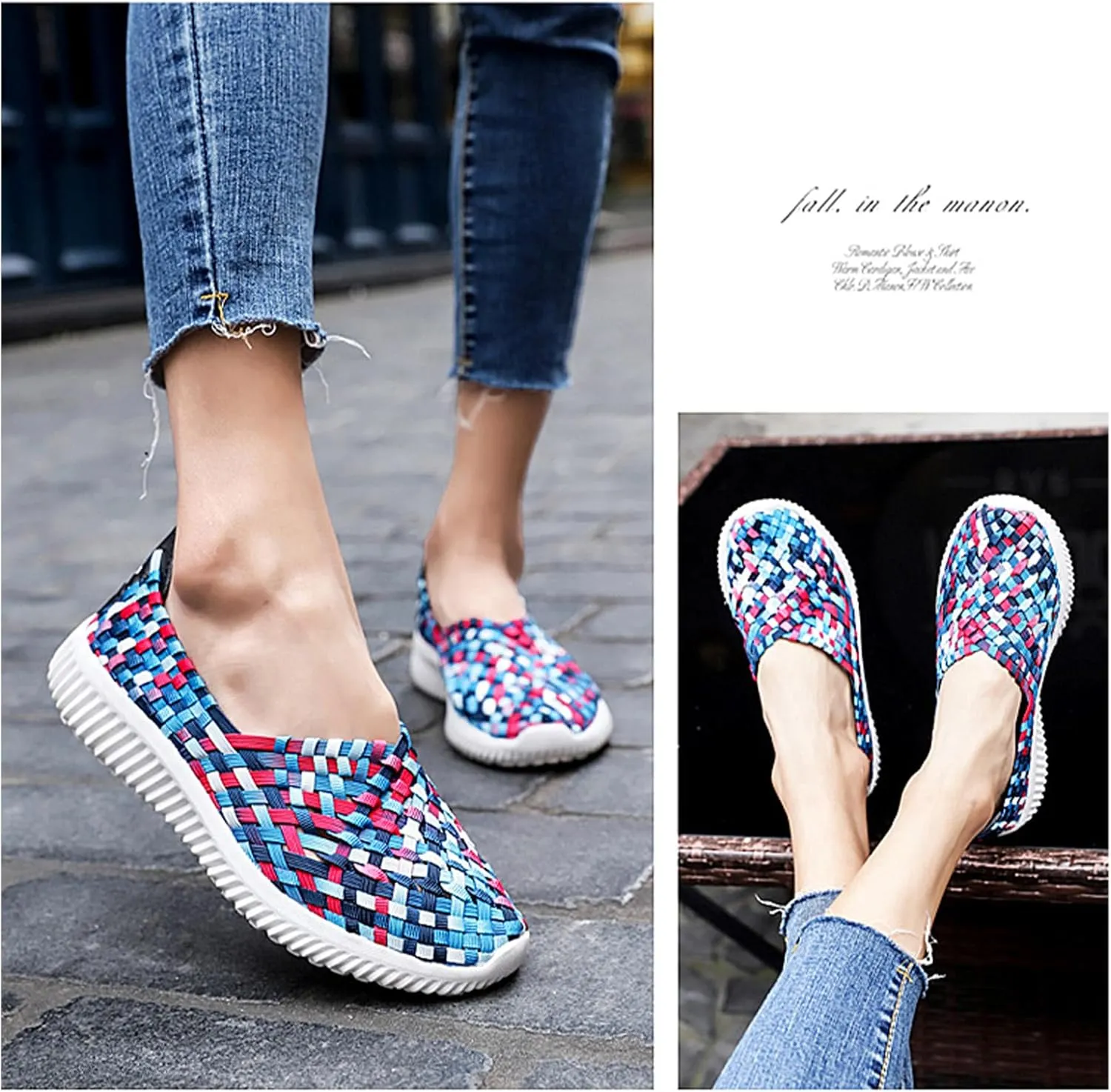 Women's one-Foot Woven Walking shoeslightweightbreathable and Comfortable Flat shoessports women'selastic Loafers