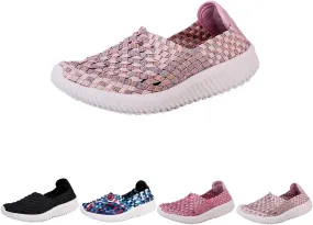 Women's one-Foot Woven Walking shoeslightweightbreathable and Comfortable Flat shoessports women'selastic Loafers