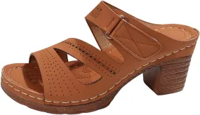 Women's Platform Chunky Heels Open Toe Low Block Heeled Sandals Slides Summer Casual Slip On Walking Sandal Mules Shoes