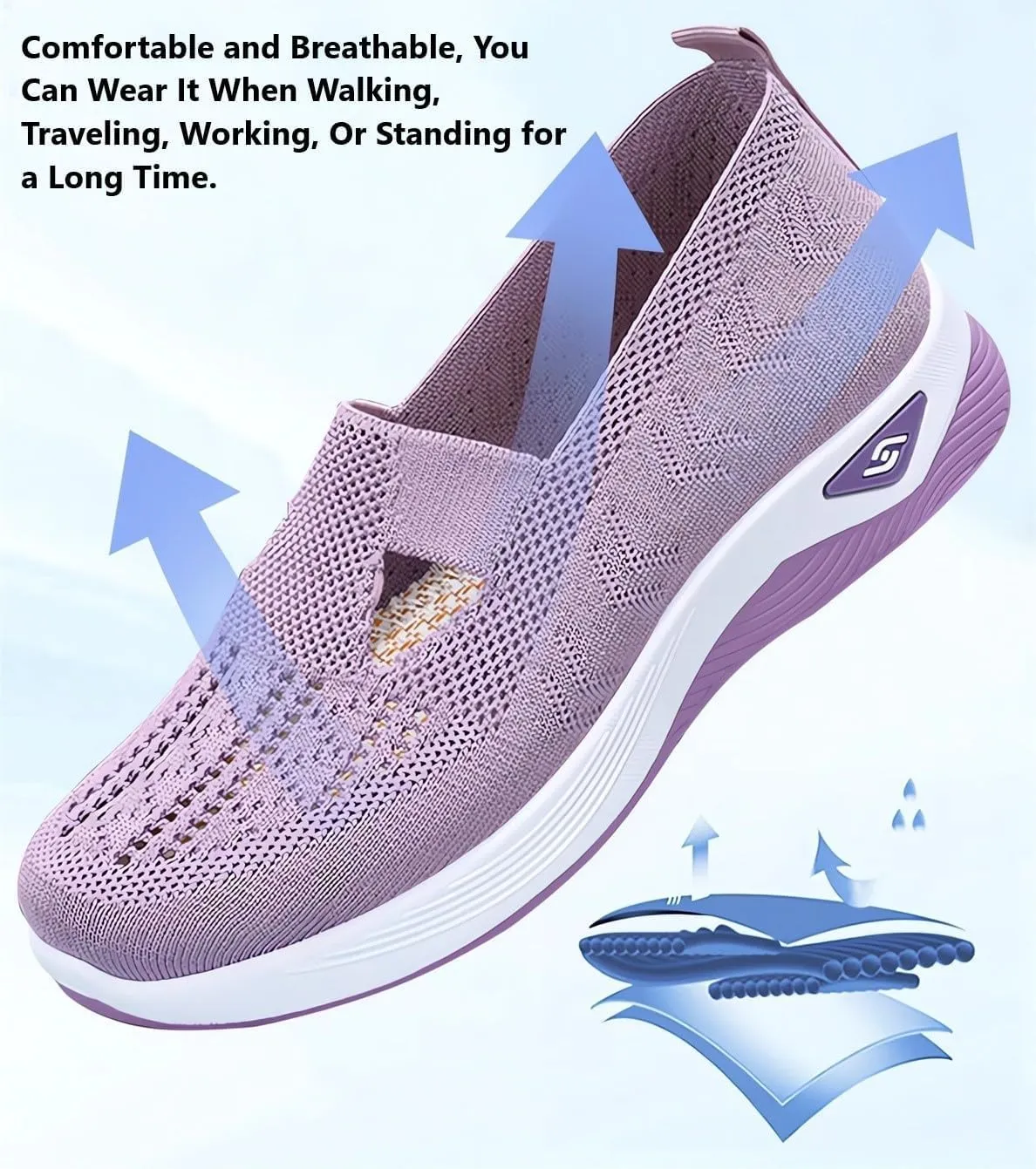 Women's Woven Orthopedic Arch Support Shoes Walking Slip on Diabetic Foam Shoes Breathable Soft Shoes No-Slip in Sneakers