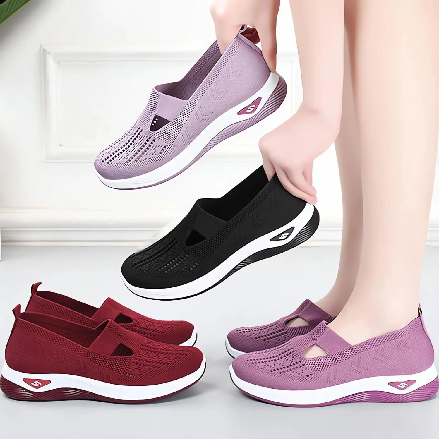 Women's Woven Orthopedic Arch Support Shoes Walking Slip on Diabetic Foam Shoes Breathable Soft Shoes No-Slip in Sneakers