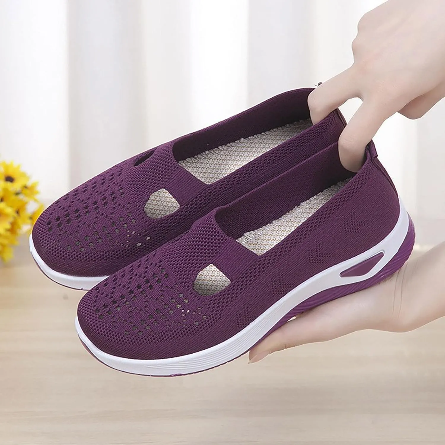 Women's Woven Orthopedic Breathable Soft Sole Walking Shoes Women Sports Shoes Dressy Casual Women's Fashion Sneakers Red Tennis Shoe Loafers Dress Shoe