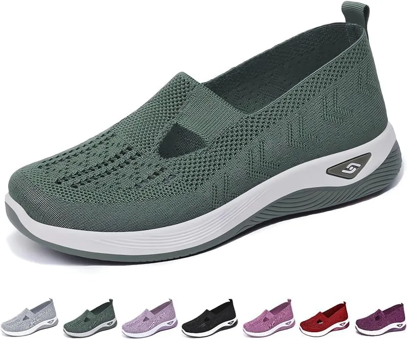 Women's Woven Orthopedic Breathable Soft Walking Shoes Slip-on Diabetic Hands Free Foam Shoes Wide Width with Arch Support Comfort Non Slip Work Sneakers Loafers