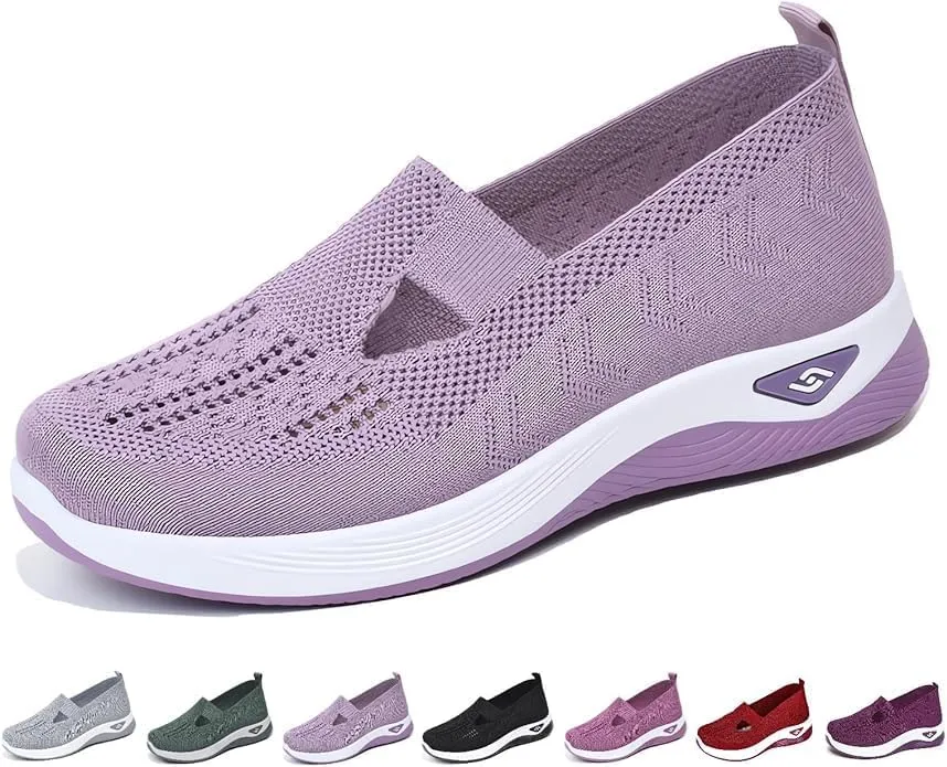 Women's Woven Orthopedic Breathable Soft Walking Shoes Slip-on Diabetic Hands Free Foam Shoes Wide Width with Arch Support Comfort Non Slip Work Sneakers Loafers