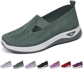 Women's Woven Orthopedic Breathable Soft Walking Shoes Slip-on Diabetic Hands Free Foam Shoes Wide Width with Arch Support Comfort Non Slip Work Sneakers Loafers