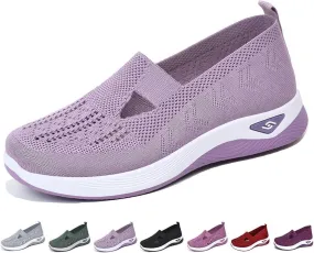 Women's Woven Orthopedic Breathable Soft Walking Shoes Slip-on Diabetic Hands Free Foam Shoes Wide Width with Arch Support Comfort Non Slip Work Sneakers Loafers