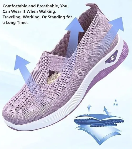 Women's Woven Orthopedic Breathable Soft Walking Shoes Slip-on Diabetic Hands Free Foam Shoes Wide Width with Arch Support Comfort Non Slip Work Sneakers Loafers