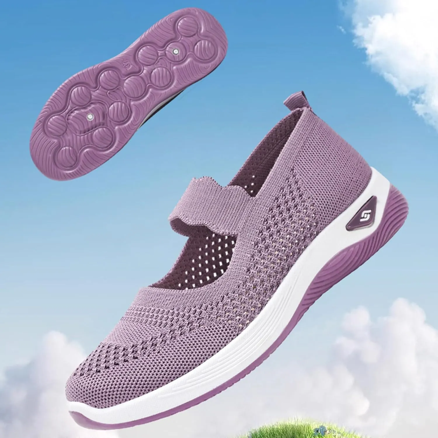 ZWRXW Women's Walking Shoes Wide Width Woven Orthopedic Breathable Soft Shoe Adjustable Go Walk Slip On Shoes with Arch Support Lightweight Comfortable Healthy Footwear for Diabetic