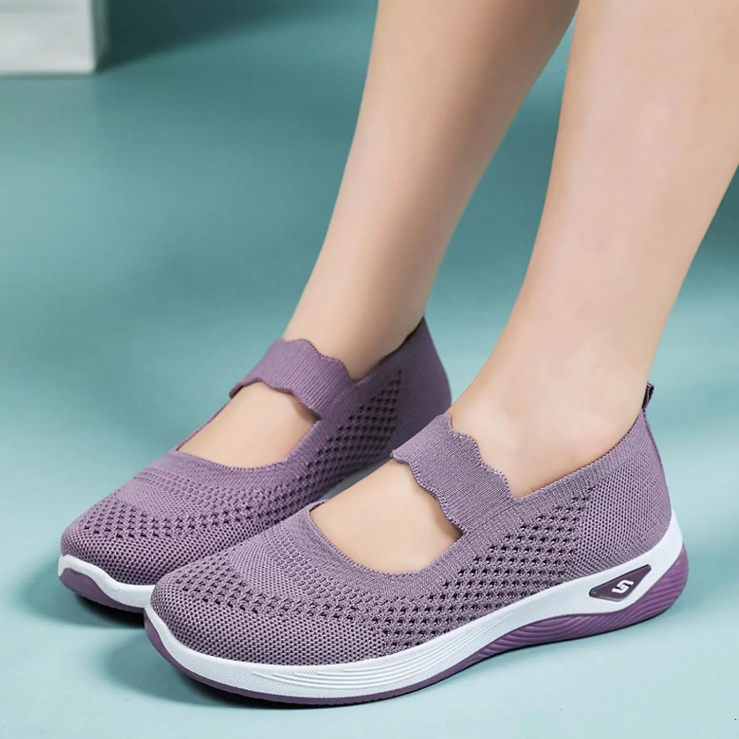 ZWRXW Women's Walking Shoes Wide Width Woven Orthopedic Breathable Soft Shoe Adjustable Go Walk Slip On Shoes with Arch Support Lightweight Comfortable Healthy Footwear for Diabetic