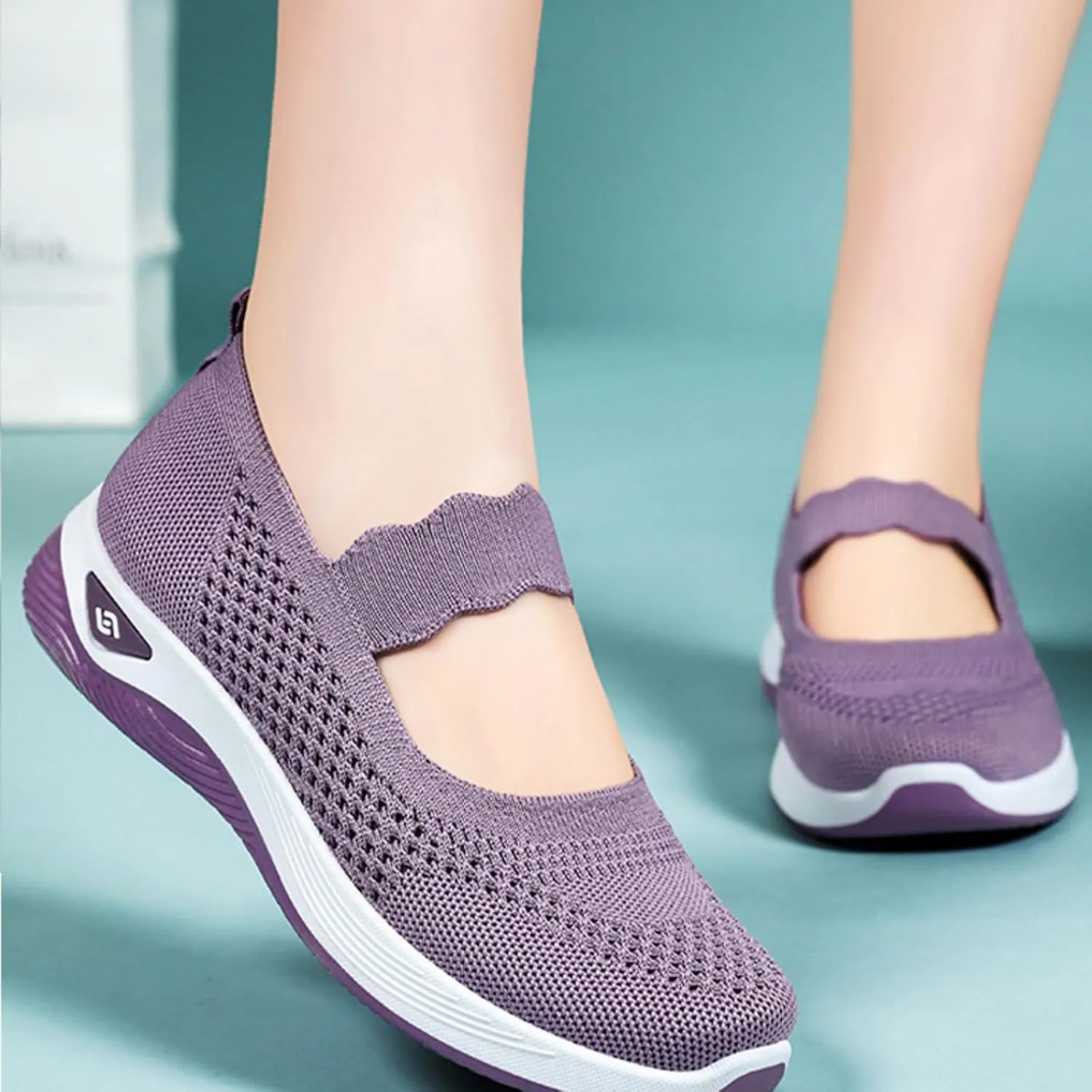 ZWRXW Women's Walking Shoes Wide Width Woven Orthopedic Breathable Soft Shoe Adjustable Go Walk Slip On Shoes with Arch Support Lightweight Comfortable Healthy Footwear for Diabetic