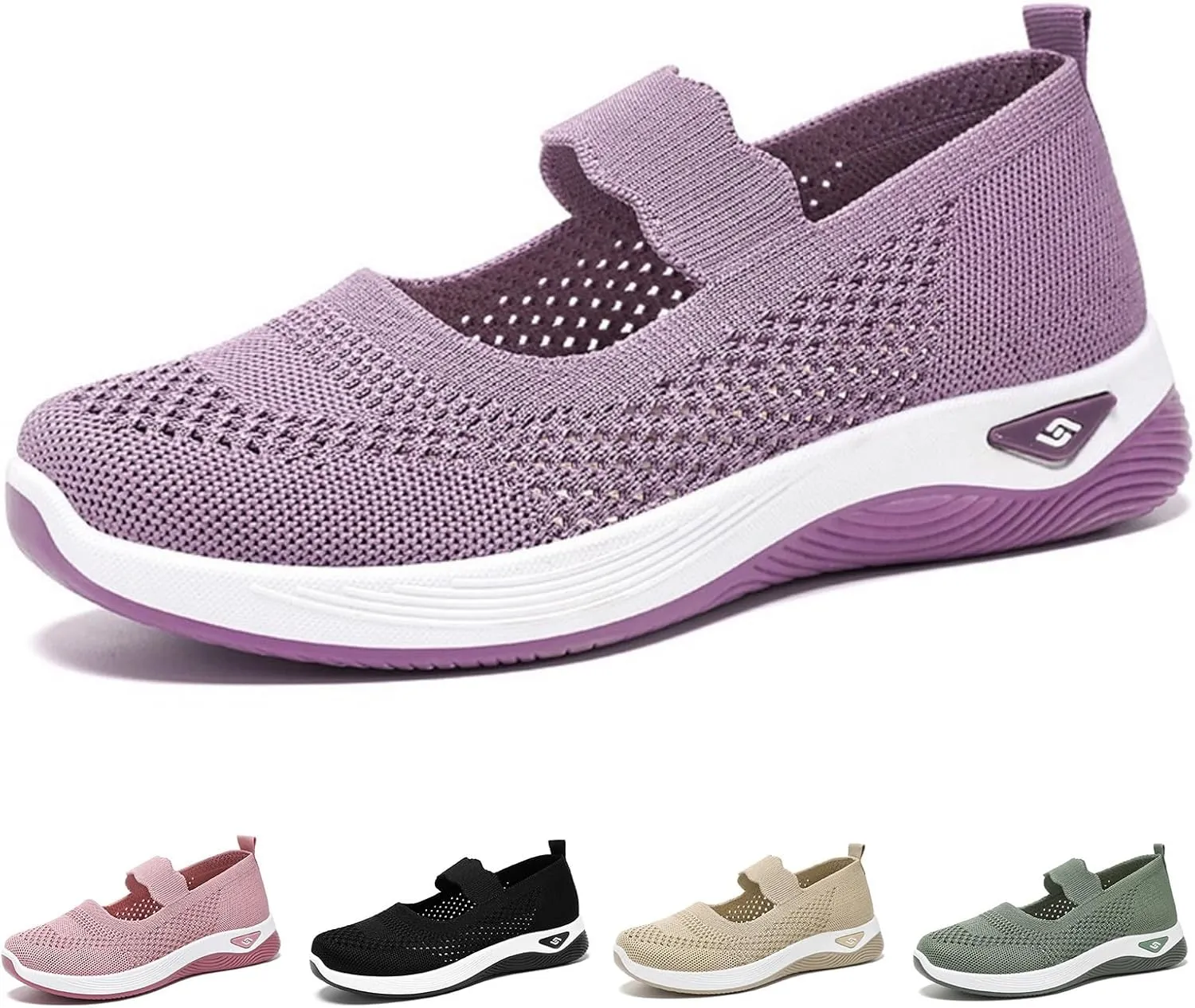 ZWRXW Women's Walking Shoes Wide Width Woven Orthopedic Breathable Soft Shoe Adjustable Go Walk Slip On Shoes with Arch Support Lightweight Comfortable Healthy Footwear for Diabetic