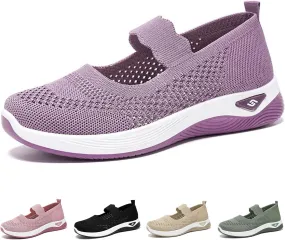 ZWRXW Women's Walking Shoes Wide Width Woven Orthopedic Breathable Soft Shoe Adjustable Go Walk Slip On Shoes with Arch Support Lightweight Comfortable Healthy Footwear for Diabetic